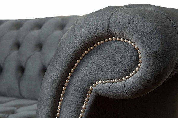 English Chesterfield Sofa Couch Office Furniture Three Seat Velvet 230cm Gray