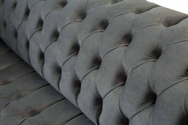 English Chesterfield Sofa Couch Office Furniture Three Seat Velvet 230cm Gray