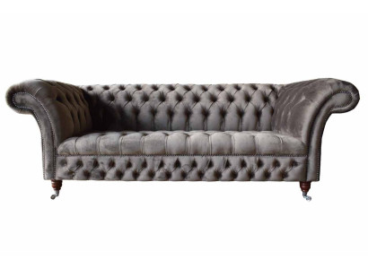 English Chesterfield Sofa Couch Office Furniture Three Seat Velvet 230cm Taupe