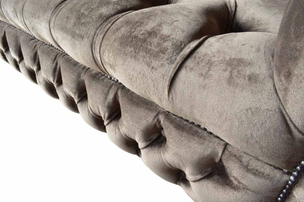 English Chesterfield Sofa Couch Office Furniture Three Seat Velvet 230cm Taupe