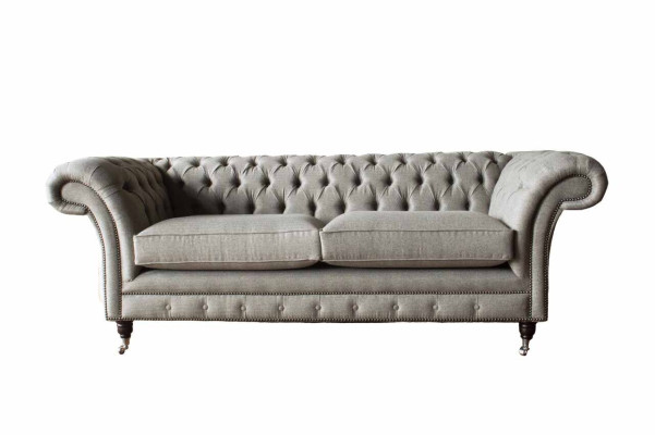 English Chesterfield Sofa Couch Office Furniture Three Seat Velvet 230cm Brown