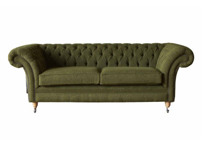 English Chesterfield Sofa Couch Office Furniture Three Seat Velvet 230cm Green
