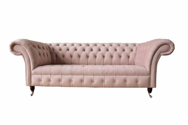 Chesterfield 3 Seater Pink Design Couches Upholstery Sofas Fabric Textile