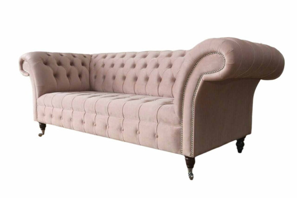 Chesterfield 3 Seater Pink Design Couches Upholstery Sofas Fabric Textile