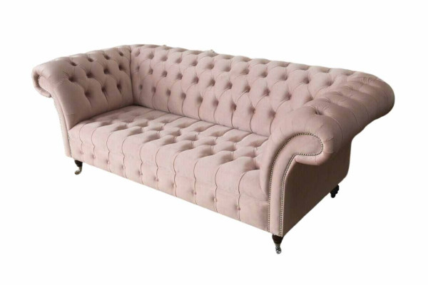 Chesterfield 3 Seater Pink Design Couches Upholstery Sofas Fabric Textile