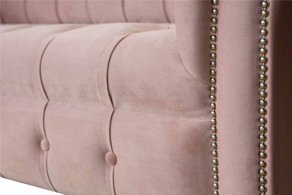 Chesterfield 3 Seater Pink Design Couches Upholstery Sofas Fabric Textile