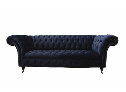 Luxury Sofa Three Seater Blue Fabric Textile Style Couch Sofas Couches Furniture