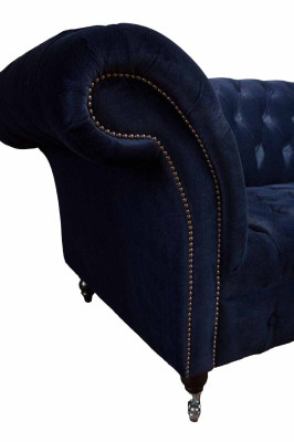 Luxury Sofa Three Seater Blue Fabric Textile Style Couch Sofas Couches Furniture