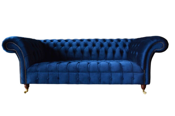 Blue e Chesterfield Three Seater Sofa 3 Seater Sofas Luxury Textile Couches
