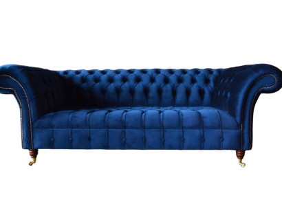 Blue e Chesterfield Three Seater Sofa 3 Seater Sofas Luxury Textile Couches