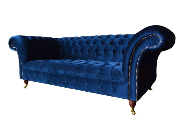 Blue e Chesterfield Three Seater Sofa 3 Seater Sofas Luxury Textile Couches