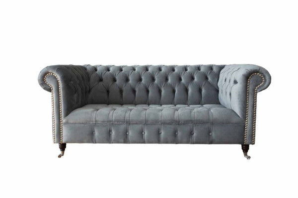 Sofa 3 Seat Textile Sofas Couch Upholstery Chesterfield Couches Gray Three Seater