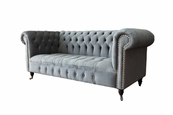 Sofa 3 Seat Textile Sofas Couch Upholstery Chesterfield Couches Gray Three Seater