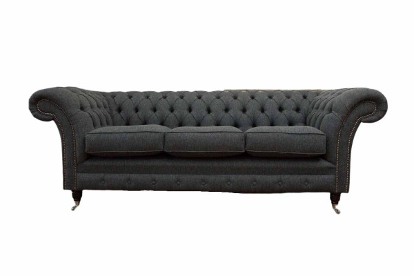 Chesterfield Textile Upholstery Design Sofa Luxury Couch Gray Sofa 3 Seater