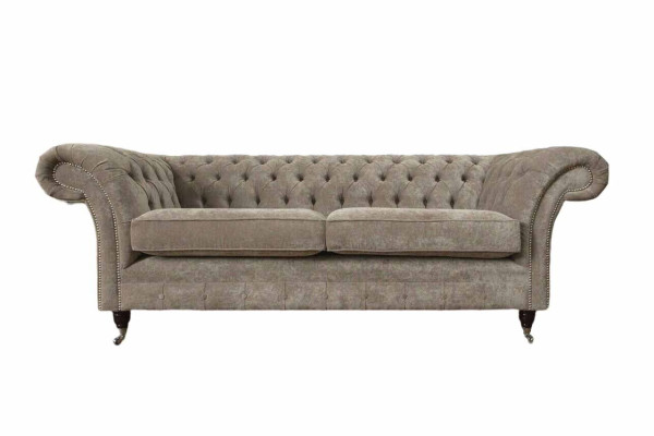 Three Seater Chesterfield Sofa 3 Seat Sofas Gray Fabric Living room Luxury