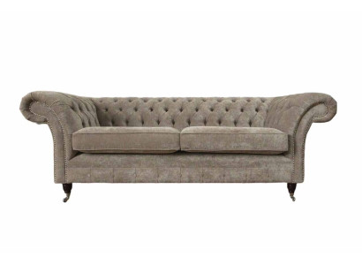 Three Seater Chesterfield Sofa 3 Seat Sofas Gray Fabric Living room Luxury
