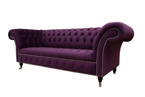 Purple Chesterfield Sofa 3 Seater Chesterfield Designer Couch Textile Fabric