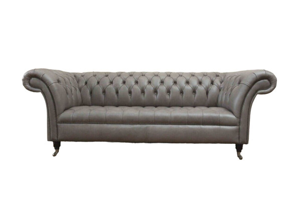 Gray Chesterfield English Classic R Style Sofa Couch 3 Seat Upholstery 230cm