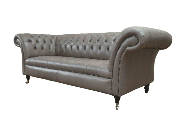 Gray Chesterfield English Classic R Style Sofa Couch 3 Seat Upholstery 230cm
