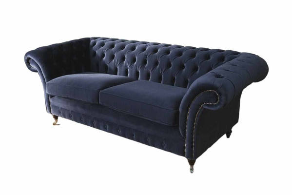 Classic Chesterfield Living room Velvet Couch Blue 3 Seater Textile Sofas