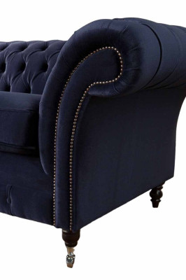 Classic Chesterfield Living room Velvet Couch Blue 3 Seater Textile Sofas
