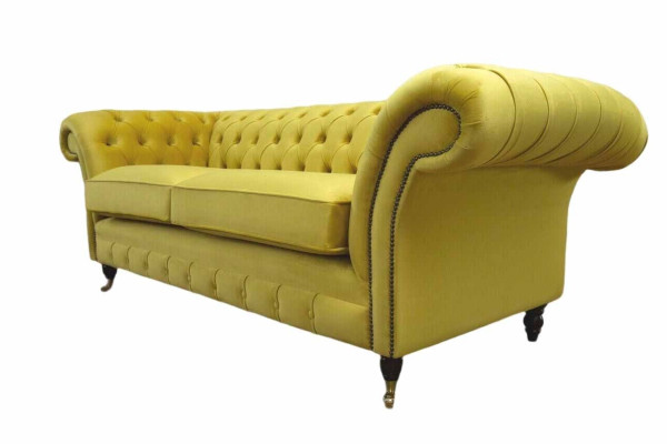 Textile 3 Seater Blue Fabric Design Couch Upholstery 230cm Sofa Chesterfield