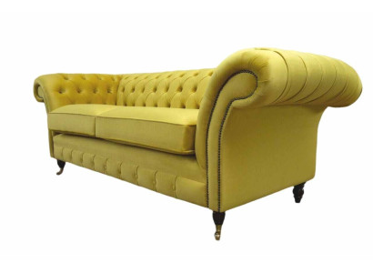 Textile 3 Seater Blue Fabric Design Couch Upholstery 230cm Sofa Chesterfield