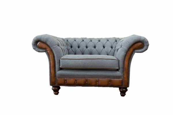 Armchair Design Relax Textile Lounge Luxury Gray Upholstery Seater Chesterfield