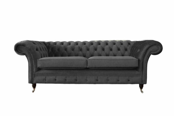 Design Chesterfield Sofa 3 Seater Gray Couch Upholstery Sofas Living room