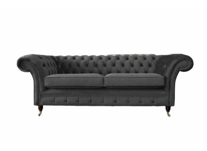 Design Chesterfield Sofa 3 Seater Gray Couch Upholstery Sofas Living room