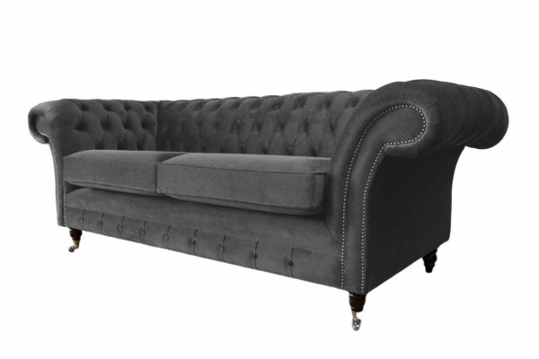Design Chesterfield Sofa 3 Seater Gray Couch Upholstery Sofas Living room