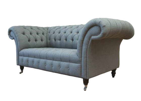 Chesterfield Office Seat Furniture Furnishings Sofa Couch 2 Seat Textile Grey