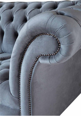 Chesterfield Sofa 3 Seater Luxury Couch Living room Sofas Gray Fabric Sofa