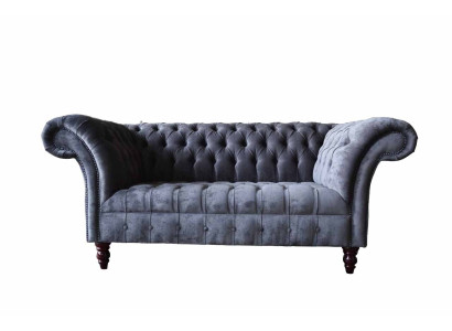 Sofa 2 Seater Couch Design Upholstery Textile Fabric Gray Chesterfield new