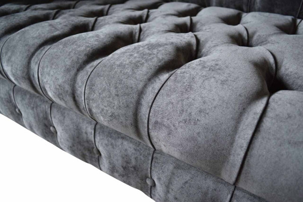 Sofa 2 Seater Couch Design Upholstery Textile Fabric Gray Chesterfield new