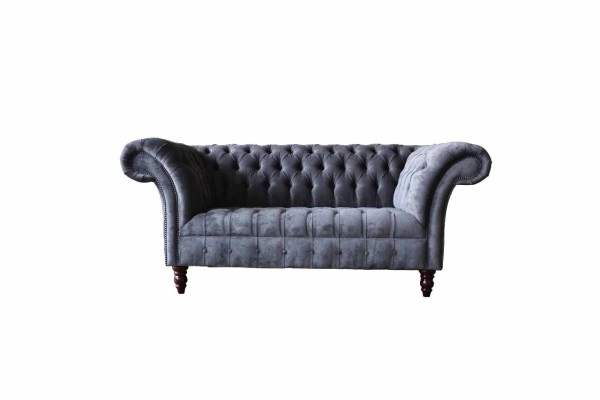 Sofa 2 Seater Couch Design Upholstery Textile Fabric Gray Chesterfield new