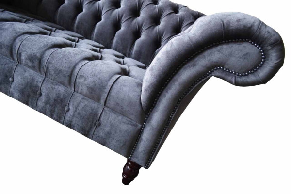 Sofa 2 Seater Couch Design Upholstery Textile Fabric Gray Chesterfield new