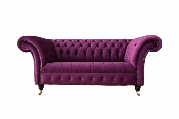 English Chesterfield Office Seat Furniture Furnishings Sofa Couch 2 Seat Purple