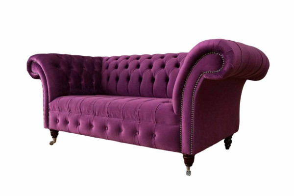 English Chesterfield Office Seat Furniture Furnishings Sofa Couch 2 Seat Purple