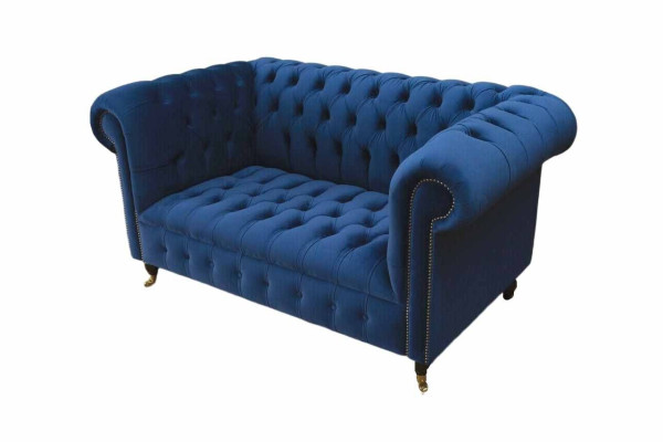Chesterfield Office Seat Furniture Furnishings Sofa Couch 2 Seat Textile Blue