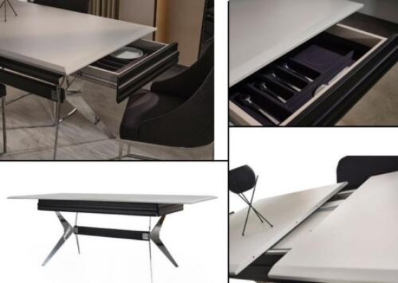 Dining area Dining room Dining table Chairs Table Modern 7-piece Black Extendable