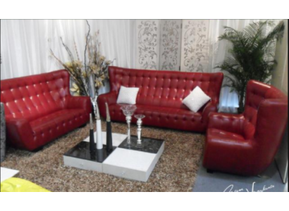 Sofa set Chesterfield Armchair Sofa Set 3-piece leather sofa red modern