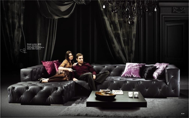 Corner sofa L-shape Chesterfield luxury sofa black couch leather sofa