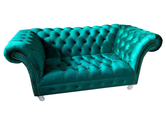 Chesterfield Luxury Sofa 2 Seater Textile Couch Blue Sofas Green Couches
