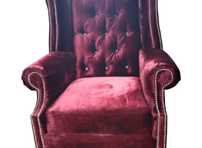 Wing Chair Chesterfield Armchair Velvet Red Couch 1 Seater Modern