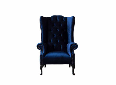 Wing Chair Chesterfield Sofa Couch Upholstery 1 Seater Armchair Textile Blue