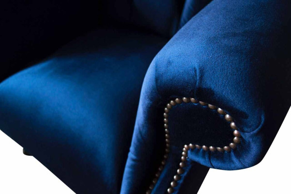 Wing Chair Chesterfield Sofa Couch Upholstery 1 Seater Armchair Textile Blue