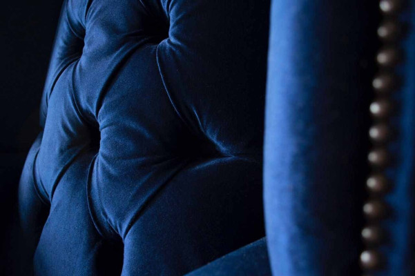 Wing Chair Chesterfield Sofa Couch Upholstery 1 Seater Armchair Textile Blue