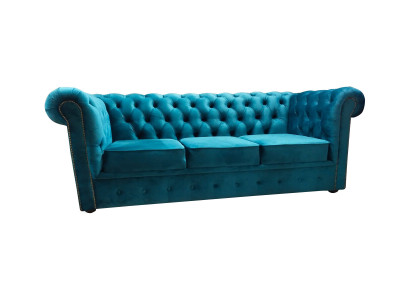 Chesterfield Sofa 3 Seater Textile Couches Fabric Blue Sofas Modern