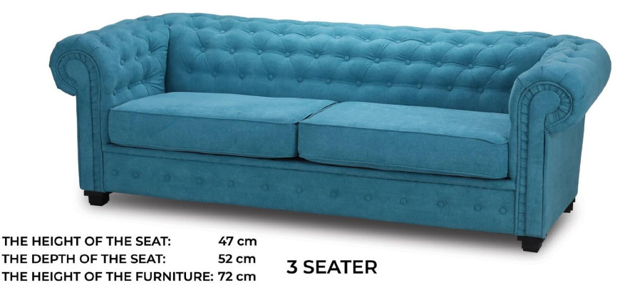 Chesterfield Sofa set Couch Upholstery Furniture Set Suite 3+2+1 Turquoise